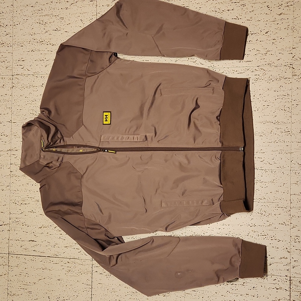 Helly Hansen Brown Full Zip Collar Sweater With Yellow Logo Patch